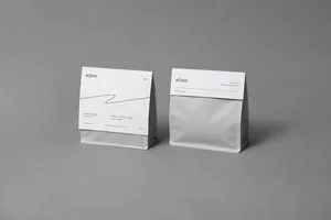 Minimalist coffee packaging in neutral tones