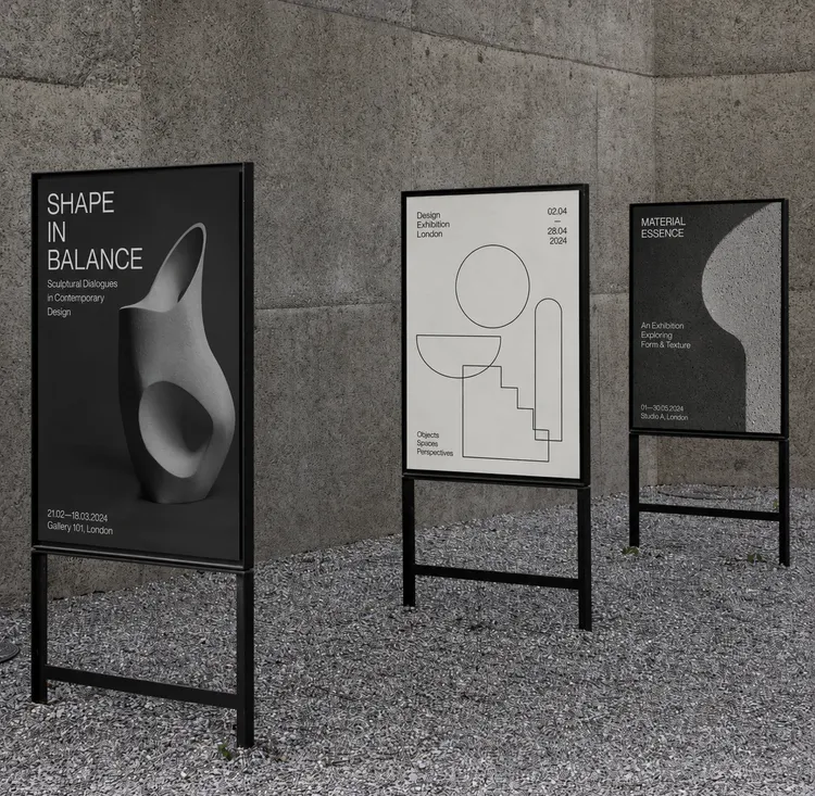 Minimalist exhibition posters in urban space