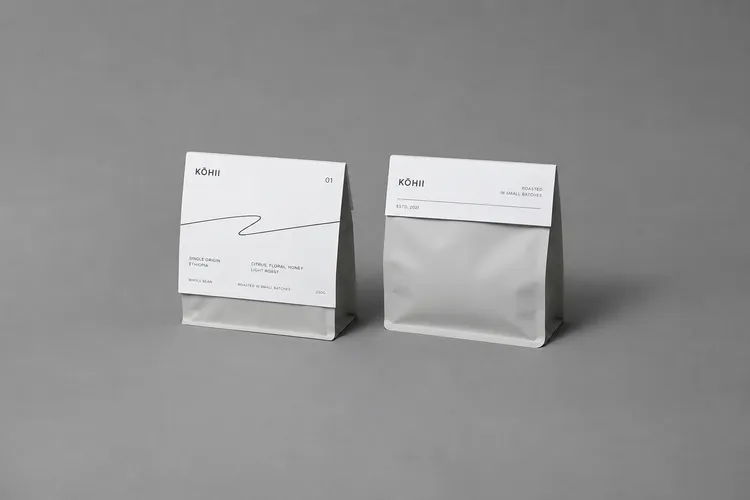 Minimalist coffee packaging in neutral tones